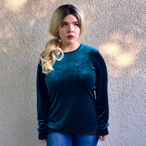 beautiful bejeweled emerald velvet long-sleeve top